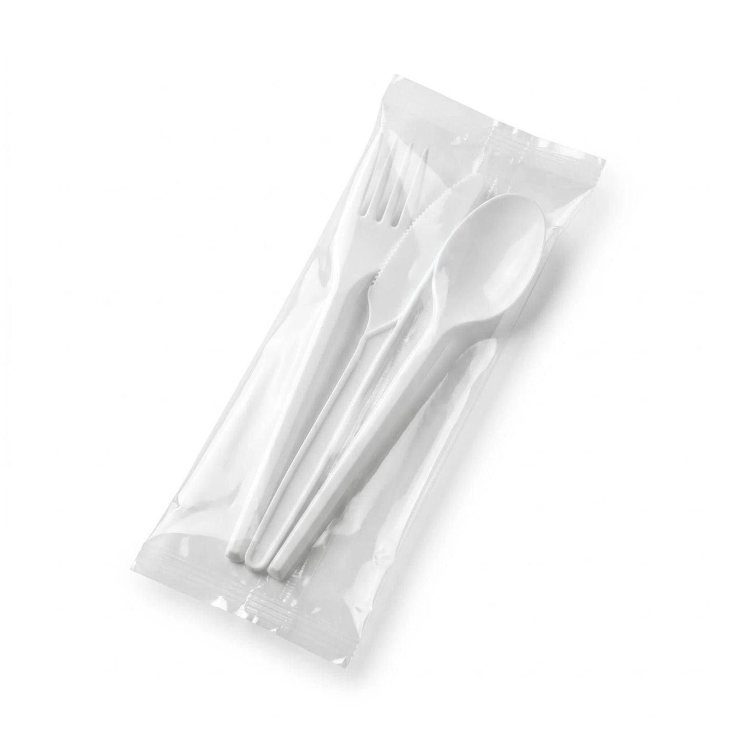 Kit couvert 3 en 1 en plastique blanc avec serviette (Lot de 1000)